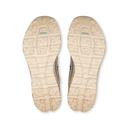 Top view of beige shoe soles with a pattern on a white background