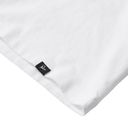 White fabric with a black label on a white background