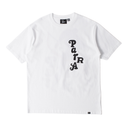 White t-shirt with black 'Parra' logo on a white background