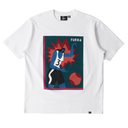 White t-shirt with a colorful graphic design featuring the brand 'Parra' on a white background.