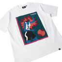 White t-shirt with colorful graphic design featuring a basketball player and the brand 'Parna' on a white background.