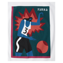 Fleece blanket with a graphic design of a person lifting weights, featuring the brand 'Parra'.