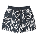 Black shorts with white abstract pattern on a white background