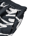 Black shorts with white abstract pattern on a white background