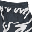 Navy shorts with white abstract pattern on a white background