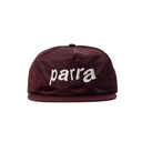 A maroon nylon snapback cap with the word 'parra' embroidered in white across the front, shown against a plain white background.