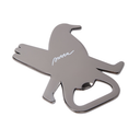 Metal bottle opener shaped like a dog with 'Pawva' branding on a white background