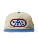 Beige cap with blue brim and 'PARA' logo on a white background