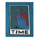 T-shirt with a graphic design of hands and 'TIME' text on a blue background