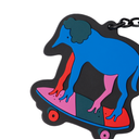 Colorful keychain with abstract design of a person on a skateboard