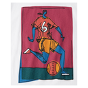 Colorful scarf with a graphic design of a person playing basketball, featuring the brand 'Parra'.