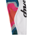 Colorful cycling shorts with a brand logo on a white background