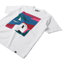 A white short-sleeve t-shirt with a colorful graphic print on the front. The graphic features a stylized, abstract face with a white 'O' and the text 'COSTWAY' integrated into the design.