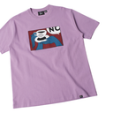Purple t-shirt with graphic design on a white background