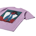 Purple t-shirt with a graphic design on a white background