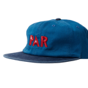 Blue cap with red letters on a white background