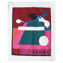 Colorful scarf with a design of a person playing table tennis and the brand 'PARRA' on a white background.