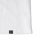 White t-shirt with a black label on a white background