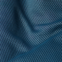 Close-up of a blue-gray mesh fabric texture with a fine perforated pattern and soft folds.