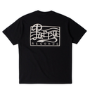 A black short-sleeve t-shirt with a large white graphic on the back featuring the text 'Parra Records' stylized over wavy lines, shown against a plain white background.
