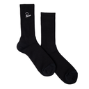 Black socks with a brand logo on a white background
