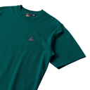 Green t-shirt with a small logo on a white background