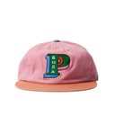 Pink cap with colorful logo on a white background