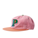 Pink cap with a colorful logo on a white background
