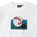 White t-shirt with a colorful graphic design featuring a volleyball and 'PAR' text, branded with 'Parrain'.