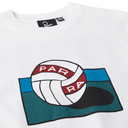White t-shirt with a colorful graphic design featuring the letters 'PAR' on a white background.