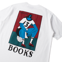 White t-shirt with a graphic design of a person holding a book and the text 'special 13 BOOKS' on a white background