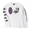 White long-sleeve shirt with black graphics and 'Parra' branding on a white background