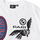 White t-shirt with Parra logo and owl design on a white background