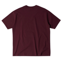 A dark burgundy short-sleeve t-shirt shown from the back, laid flat against a solid white background.