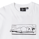 White t-shirt with black graphic design and 'PARRA' branding on a white background