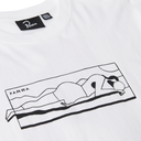 White t-shirt with black and white graphic design and 'Parra' branding.