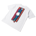 White t-shirt with a colorful graphic of a person on a red background, displayed on a white background.