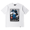 White t-shirt with graphic design and 'Parra?' branding on a white background
