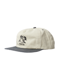 Beige cap with gray brim and black logo on a white background