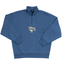 Blue pullover with a logo on a white background