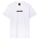 White t-shirt with a logo and text on a white background