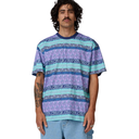 Man wearing a patterned shirt on a white background