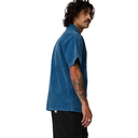 Man wearing a blue t-shirt on a white background
