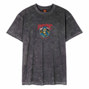 Gray t-shirt with a colorful graphic design on a white background