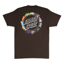 A dark brown short-sleeve crewneck t-shirt with a large Santa Cruz x Pokemon graphic print on the back, displayed flat against a solid white background.