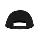 The back view of a black snapback cap on a solid white background.