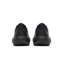 Black trail running shoes shown from the rear, featuring a textured black midsole and heel counters, photographed against a solid white background.
