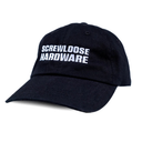 Black cap with 'Screwloose Hardware' text on a white background