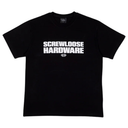 Black t-shirt with 'Screwloose Hardware' text on a white background