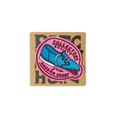 A square kraft paper patch featuring an embroidered design of a blue boat shoe inside a pink circular badge that reads 'COLLECTORS SOCIETY OF MODERN SHOES'.